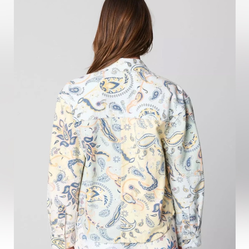 NWT MSRP $165 BlankNYC Coming Through Paisley Print Button Up Denim Jacket- SZ L - Picture 2 of 8